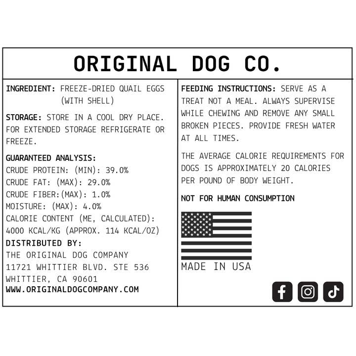 The Original Dog Company - Wholesale Pet Treats - Dog - Freeze-Dried Whole Quail Eggs- Dozen 1