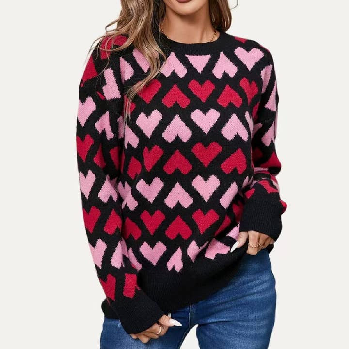 Valentine's Special Hearts Pattern Soft Knit Sweater for wholesale by The Moment Collection