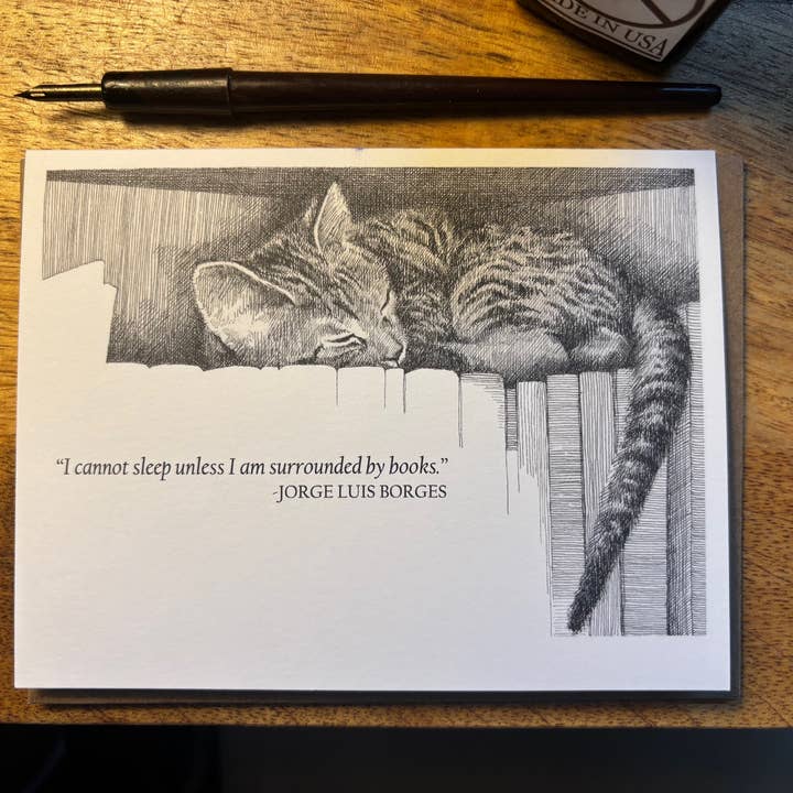 Karen Ritz Cards - Wholesale Everyday Greeting Card - Books & Beasts Cat Book Fun Notecard1