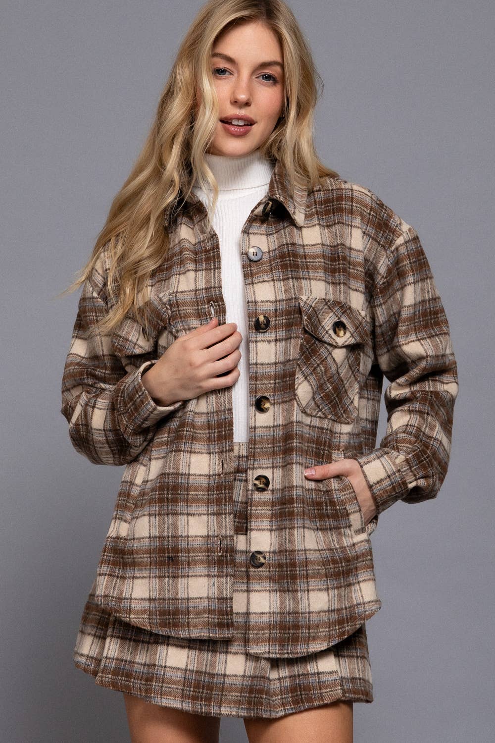42POPS – wholesale Jacket – Women's – ',,,, Wool Blend Plaid Jacket W/ Side Pockets6