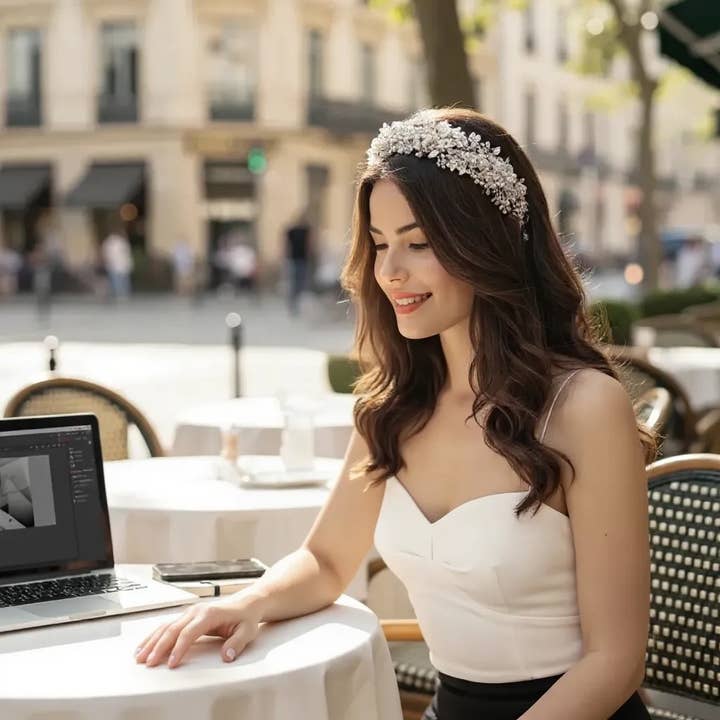 Athena Bridal Jewellery - Wholesale Fashion headband – women's - ATHENA - EXQUISITE PEARL CLUSTER HEADPIECE -AHB191 SILVER2