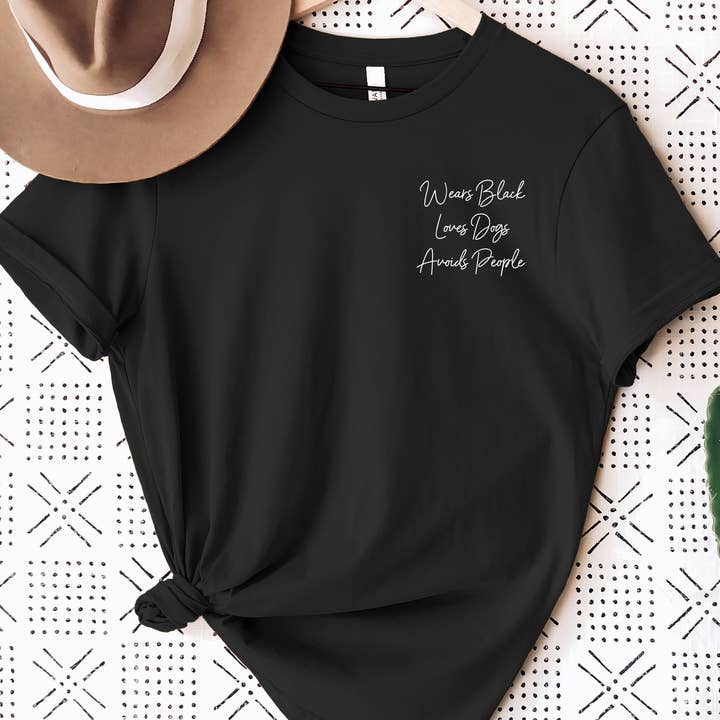 Wears Black Loves Dogs Avoids People Tee for wholesale by Dex & Co