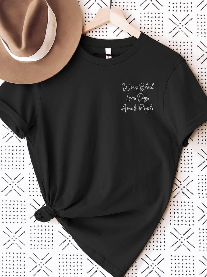 Dex & Co - Venta al por mayor Camiseta serigrafiada - Mujer - Camiseta Negra Loves Dogs Avoids People