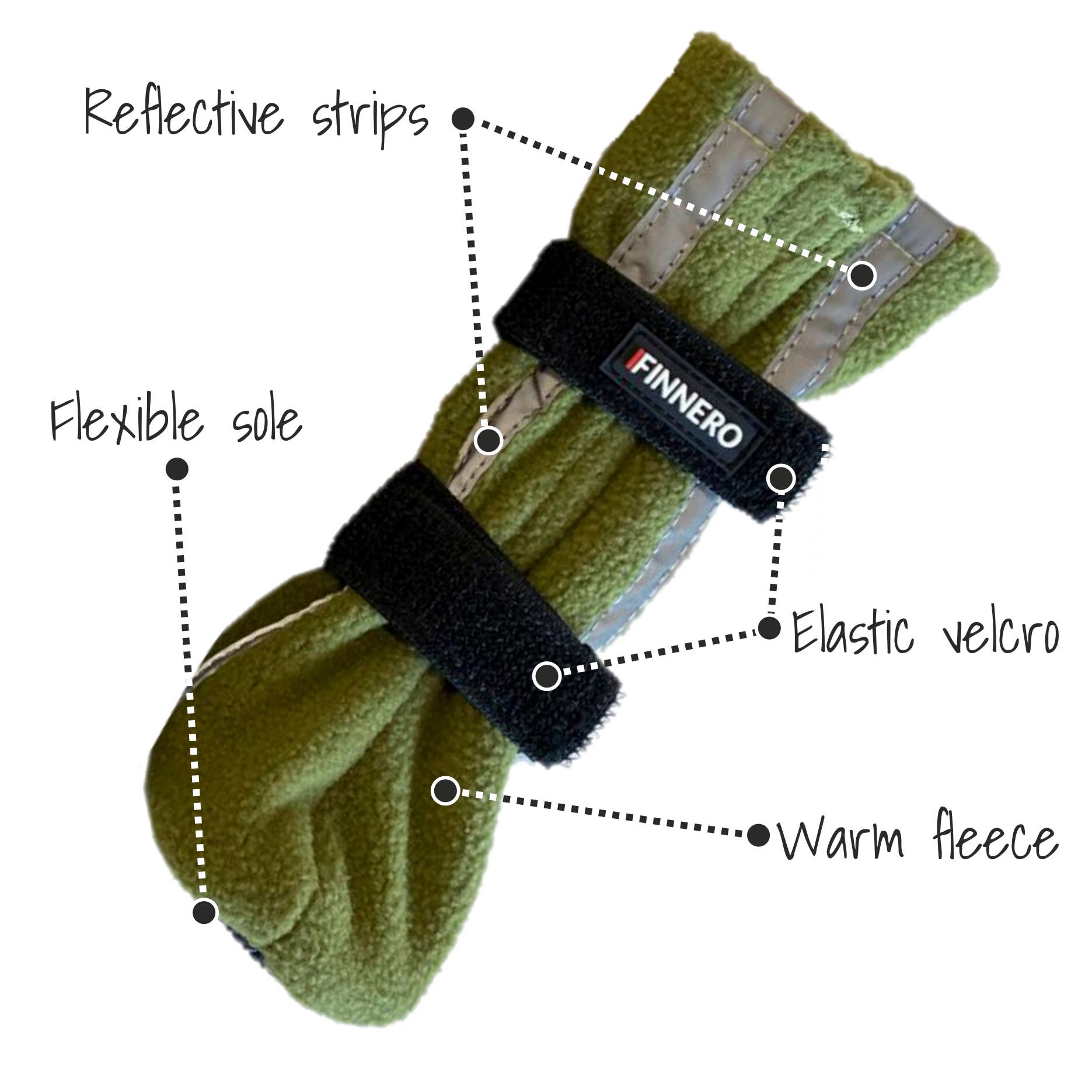 FINNERO - Wholesale Pet Boots - Dog - FINNERO HALLA REFLECTIVE Booties For Dogs 4pcs/pac, 3 Colors1