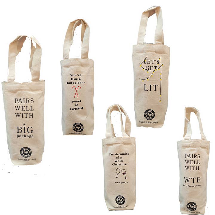 Cuss Kitchen - Wholesale Wine Gift Bag - WTF Wine Tasting Friends Funny Canvas Fabric Wine Gift Bag2
