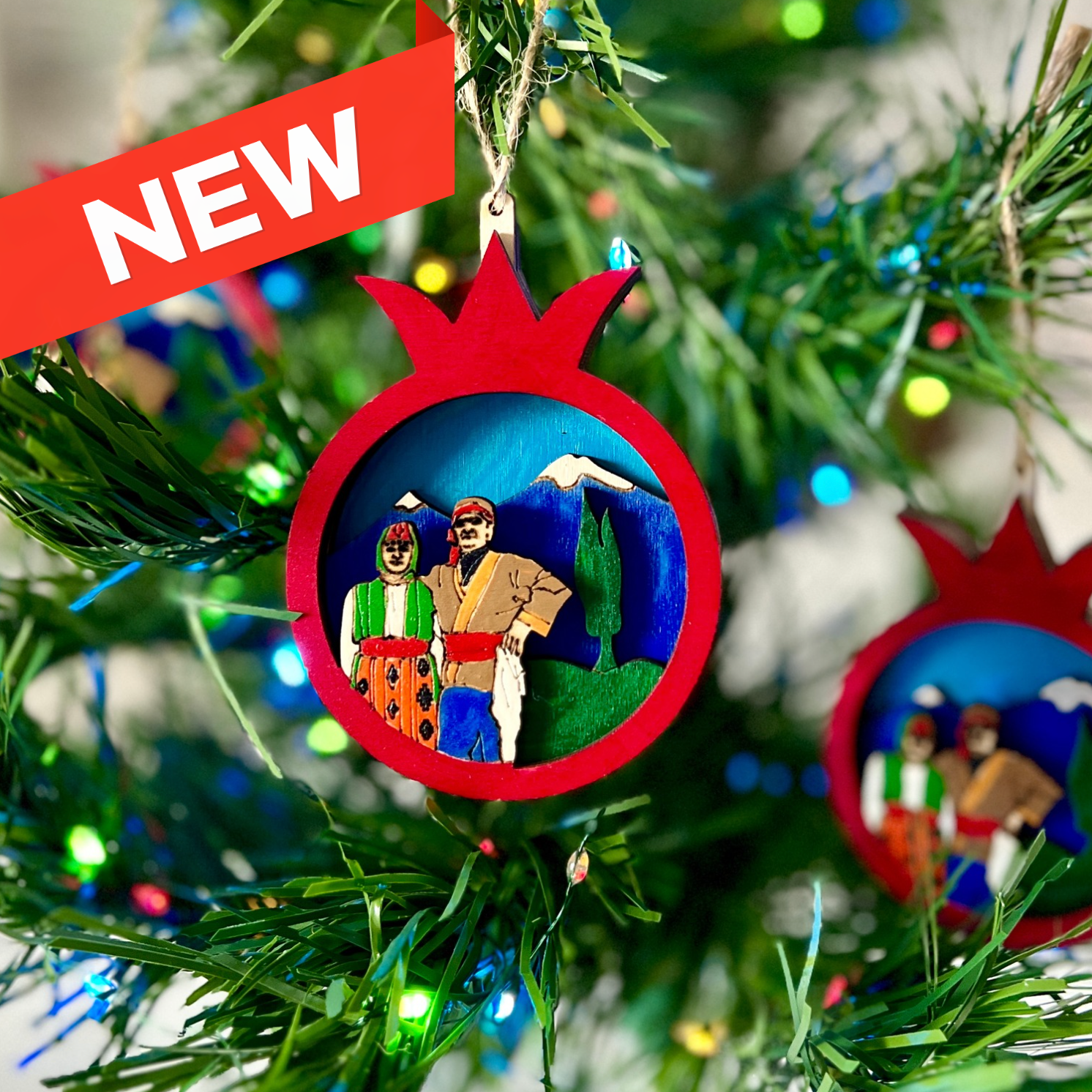 HDIF-USA - Wholesale Ornament - Wooden Pomegranate Ornament with Hand-Painted Ararat Scene2