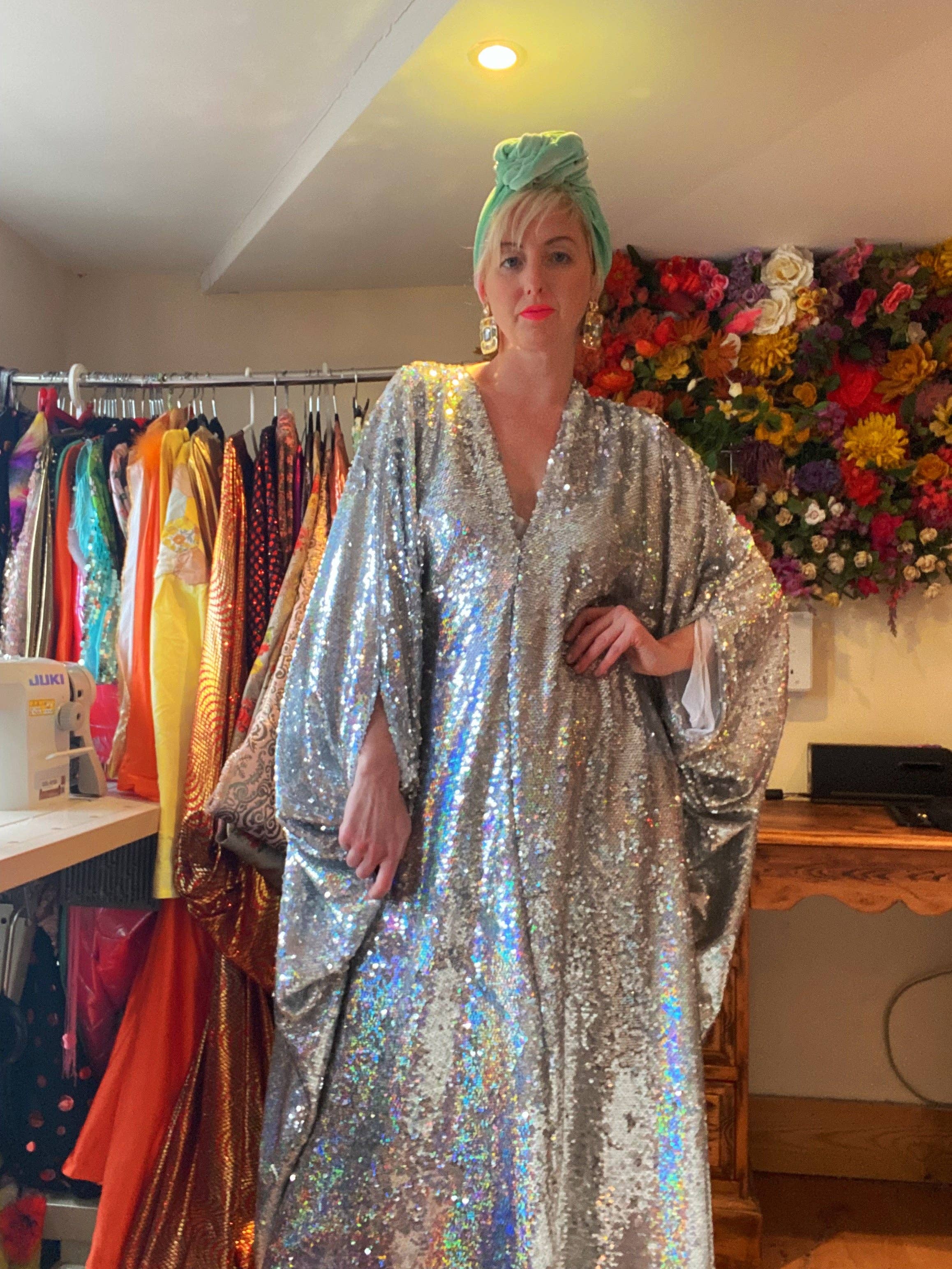 Fumbalinas – wholesale Kaftan – Women's – Silver Metallic Holographic/  Sequin Kaftan Gown / Dress39