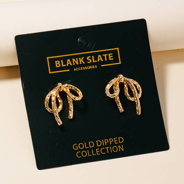 Anarchy Street - Wholesale Dangle Earrings - Gold Dipped Droopy Bow Ribbon Earrings