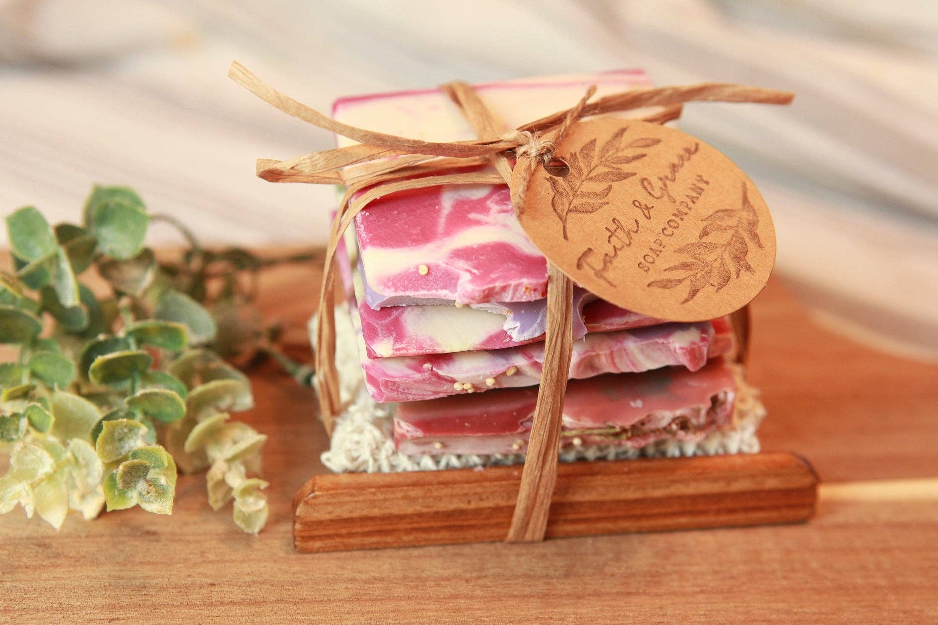 Faith and Grace Soap Co. - Wholesale Soap Set - Soap Ends Gift Set with Wood Soap Dish and Sisal Bag2