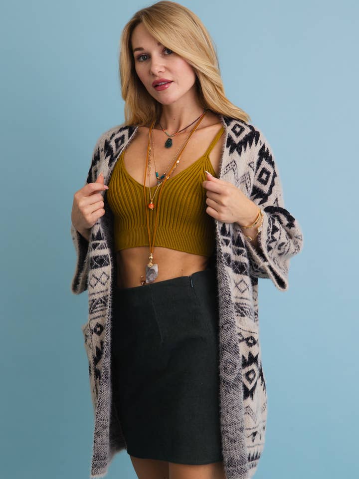 Leto Accessories - Wholesale Cardigan β Womenβs - Aztec Soft Knit cardigan with Tribal Print - Western Vibe π΅2