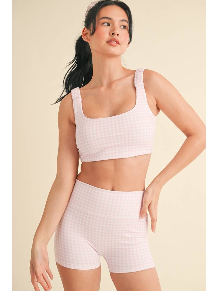 KIMBERLY C - Wholesale Sports Bra - Women's - Gingham Print Ruched Bra Top86