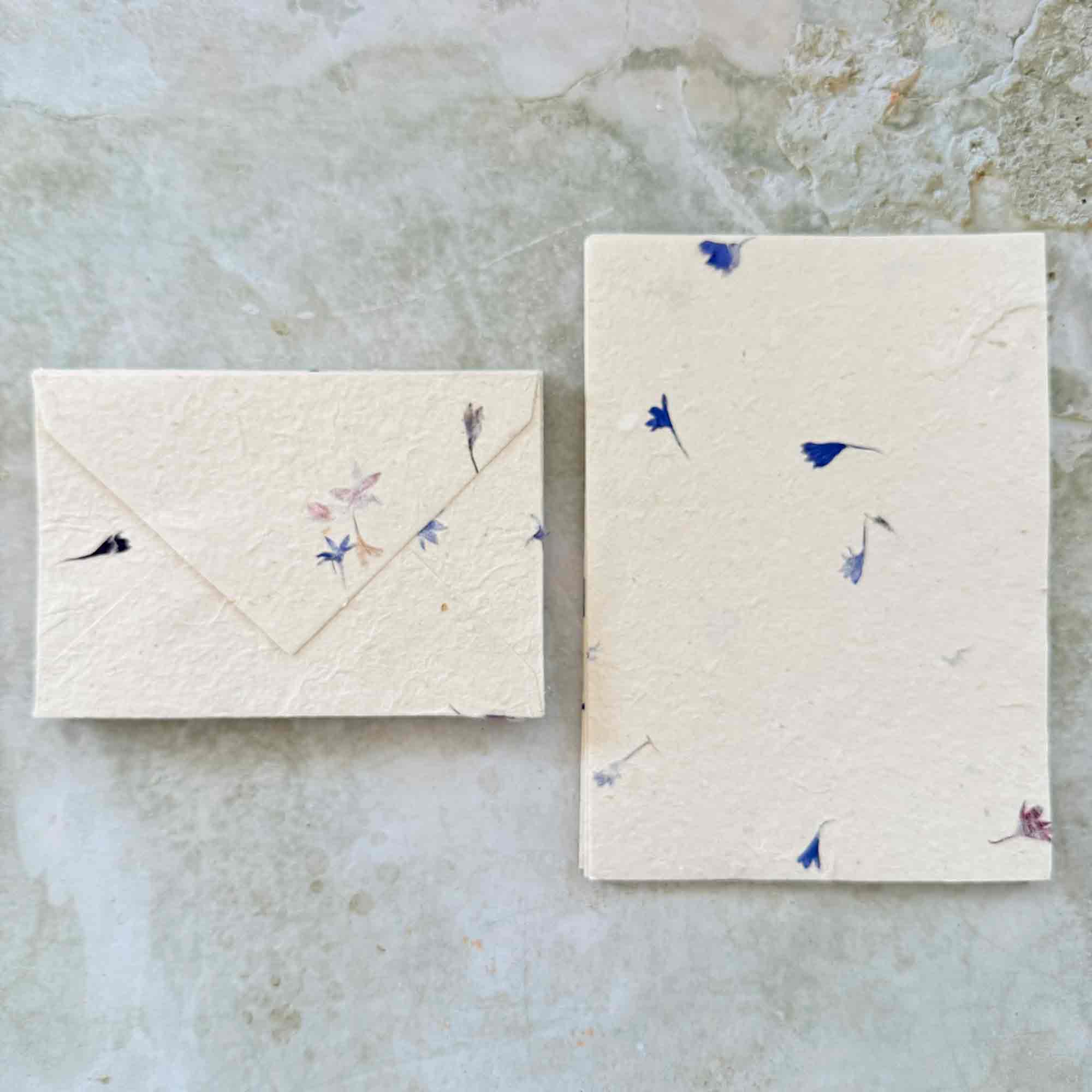 The Natural Paper Company - Vente Assortiments de papeterie/cartes - Papier Lokta fait main au Népal et enveloppes - Bleuet3