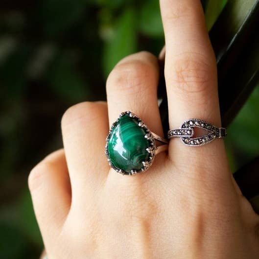 Ambra Jewels - Wholesale Cocktail/Statement Ring - Malachite Green Stone Ring, AR-6724