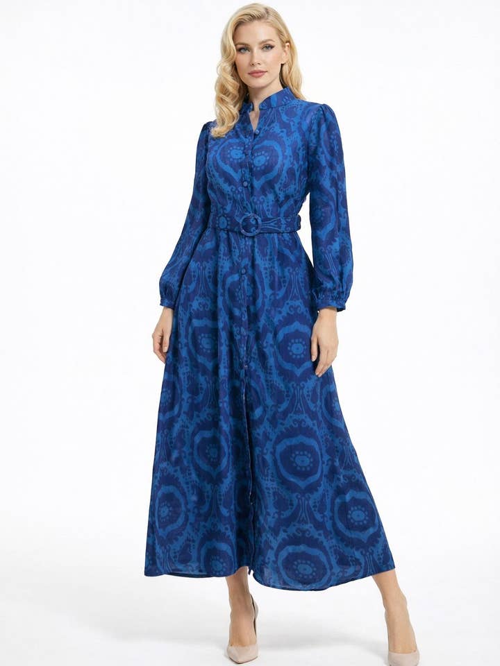 NY0032 ELEGANT FLAIR BELT DRESS for wholesale by N by Nancy