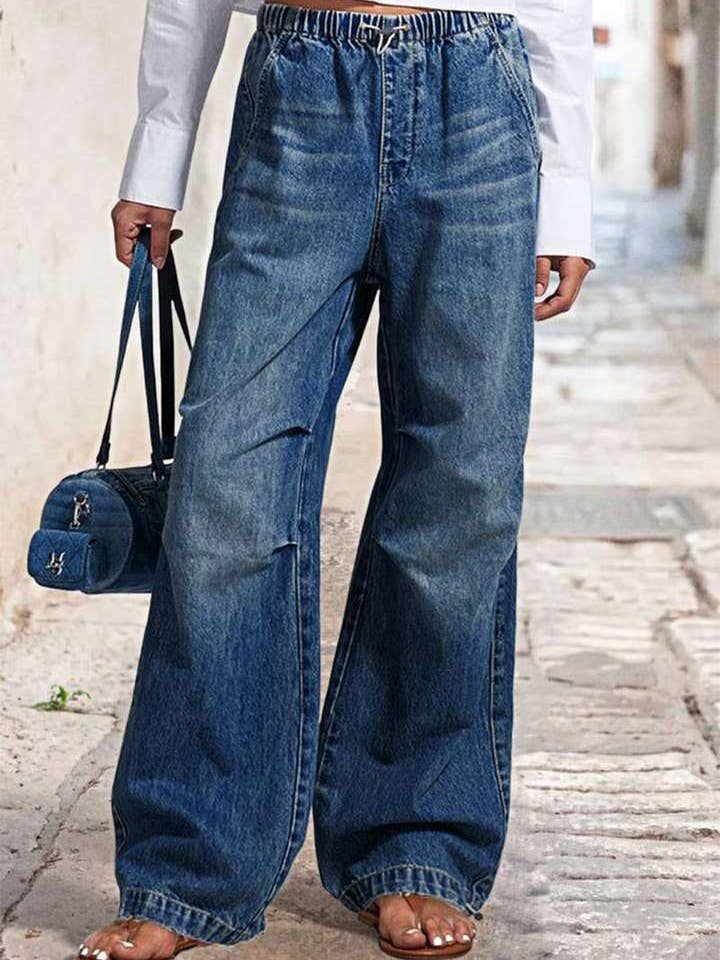 blue essential Elastic waist wide leg Jeans for wholesale on Faire