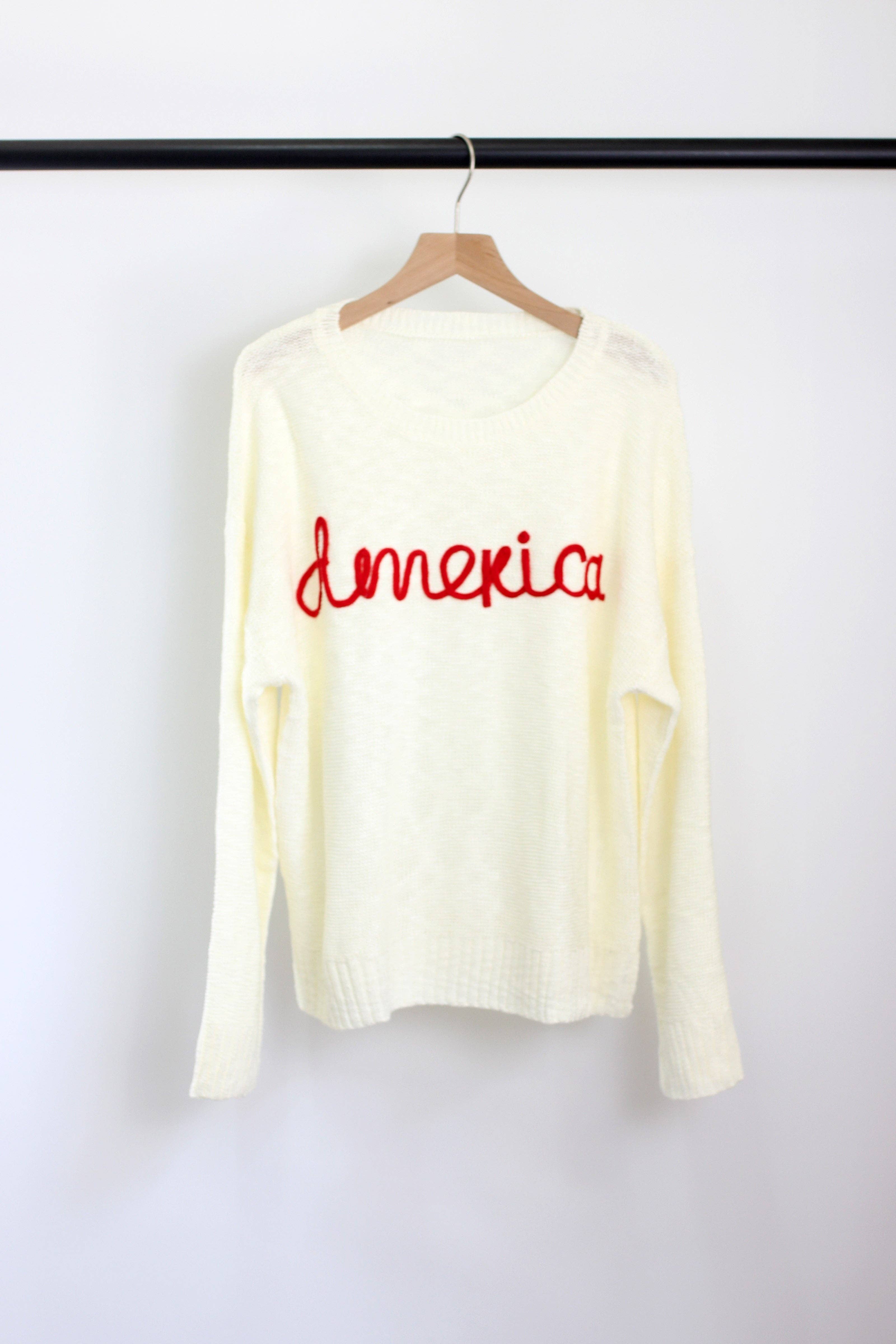 ESLEY - Wholesale Knit Sweater - Women's - W2408MY54489 - America Embroidered Crew Neck Sweaters3