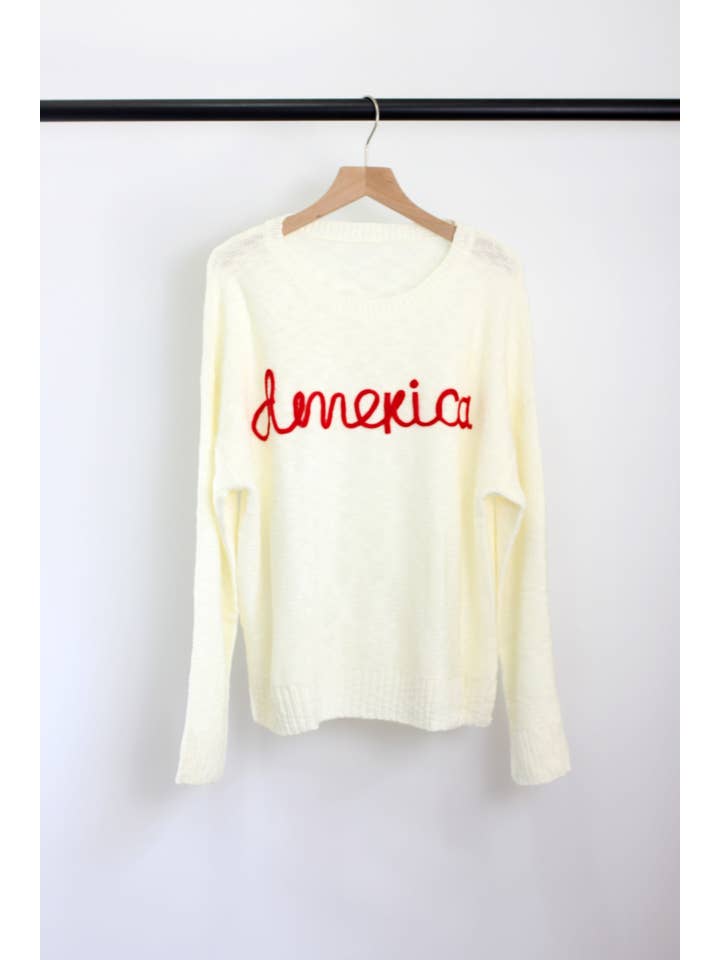 ESLEY - Wholesale Knit Sweater - Women's - W2408MY54489 - America Embroidered Crew Neck Sweaters3