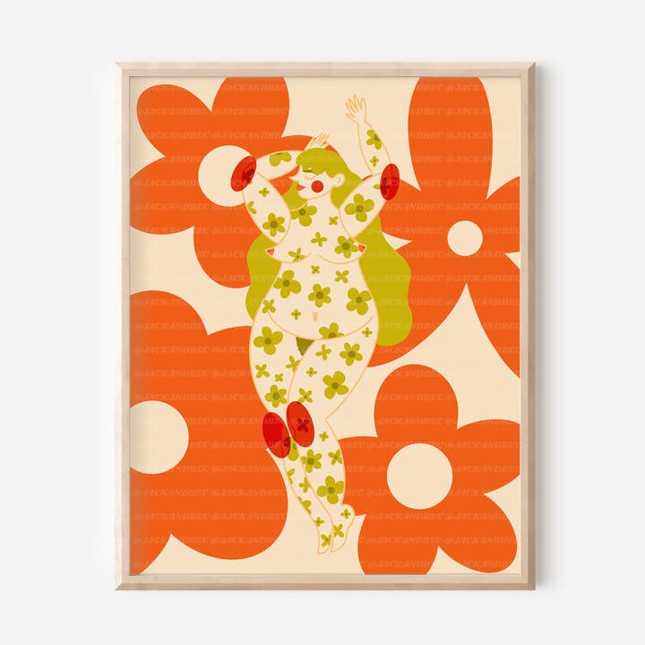 "Bloom" Print, Body Positive, Floral Art, Retro Art for wholesale by Jack and Bec