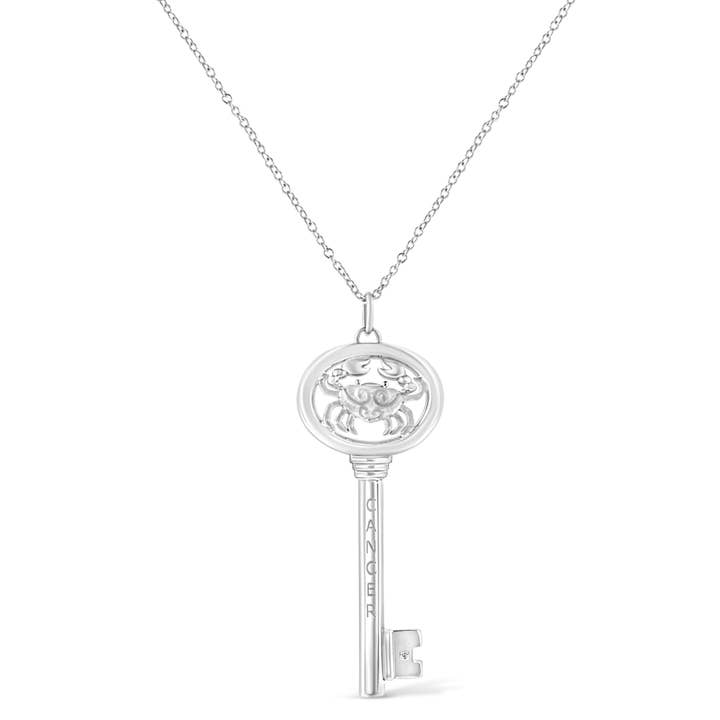Infinite Jewels - Wholesale Pendant/charm necklace - Sterling Silver Diamond Cancer Zodiac Key Pendant Necklace1