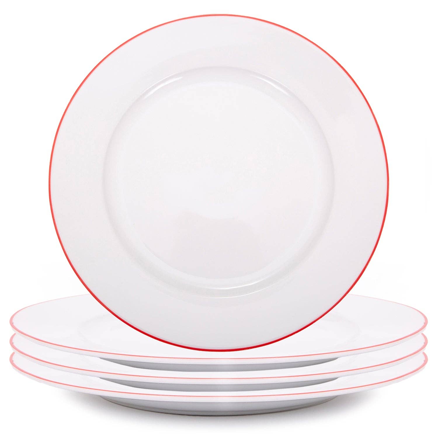 Happy Homewares – wholesale Dinner plate – Set of 4 Durable White Ceramic Dinner Plates with Elegant Red Rim0