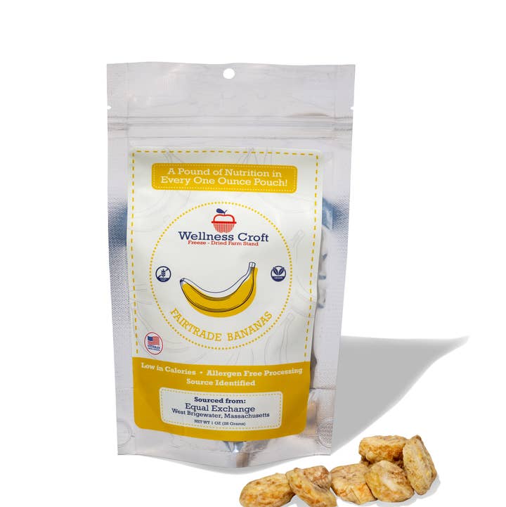 Freeze-dried (organic) Banana Pouch NOW 1.5oz for wholesale by Wellness Croft
