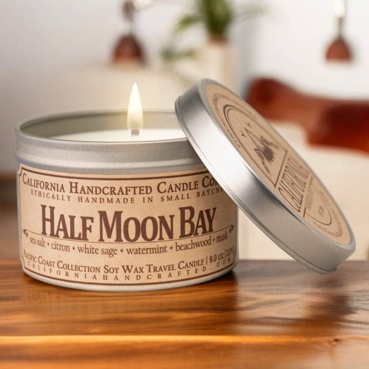 Half Moon Bay Coconut Apricot Travel Candle for wholesale by California Handcrafted