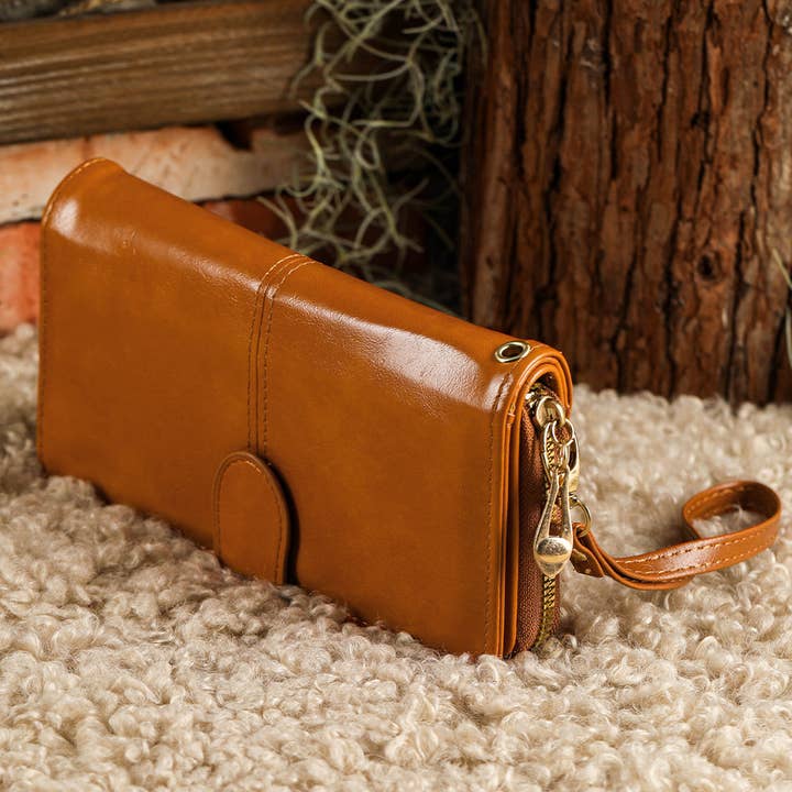 Oatmeal Bria Zip Around Wrist Strap Long Wallet for wholesale on Faire1