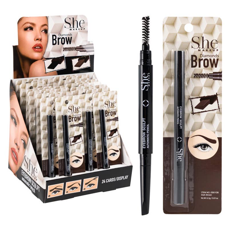 Deluxe Import Trading - Wholesale Eyebrow Pencil/Filler - Dark Brown Brow Color W/ Brush0
