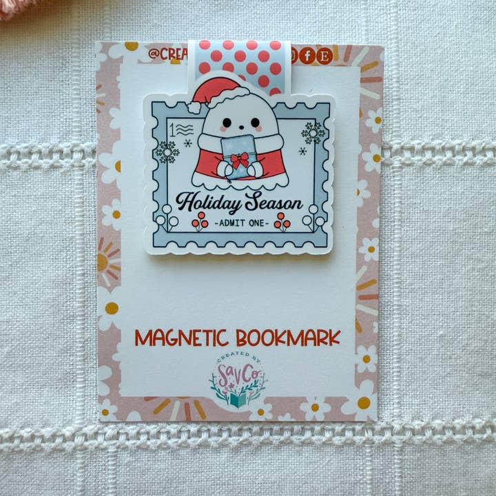 Marque-page magnétique avec tampon Santa Ghost pour les fêtes pour la vente par Created by Sav Co