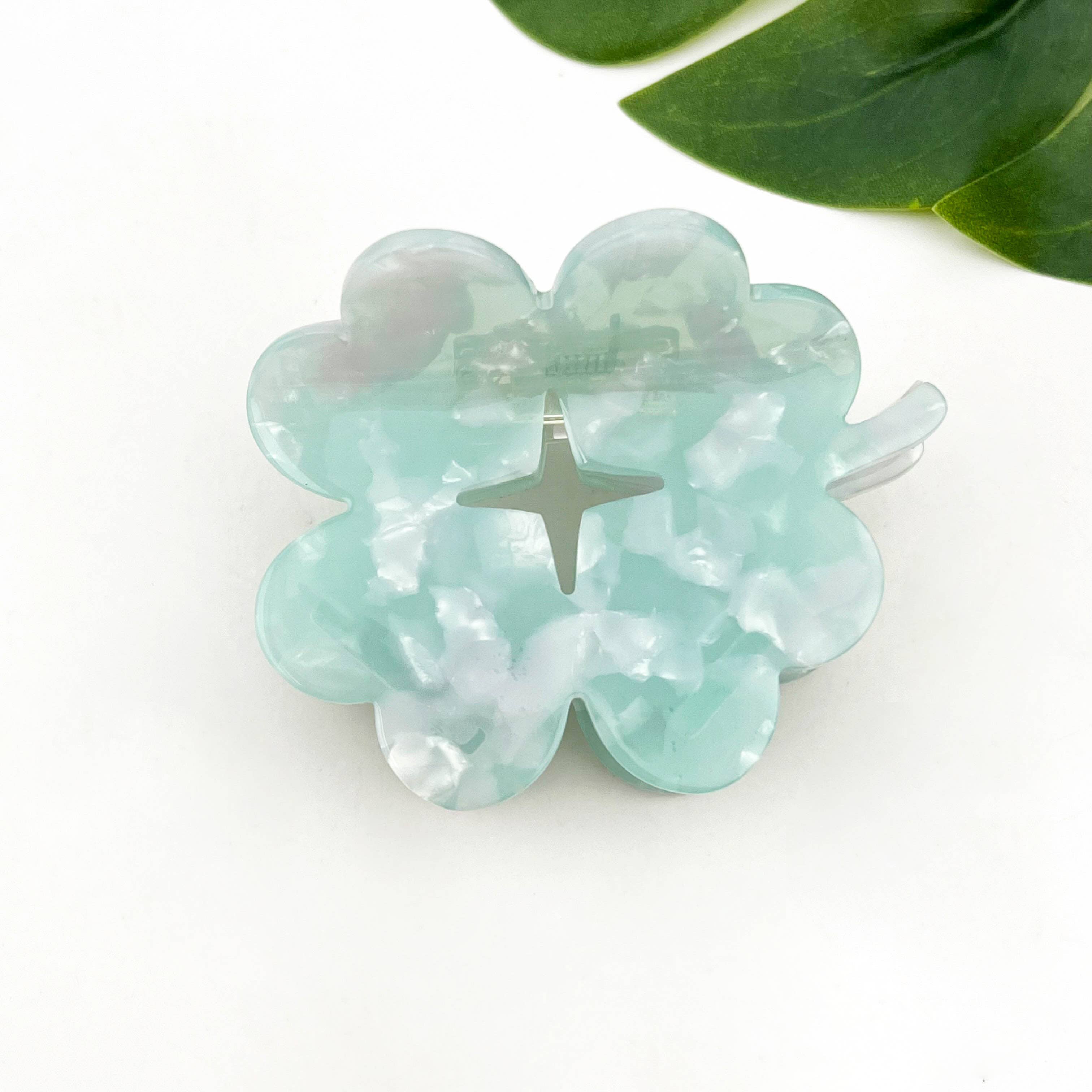 Green Clover Acetate Hair Claw Clip, Lucky Flower Hair Clip for wholesale on Faire1