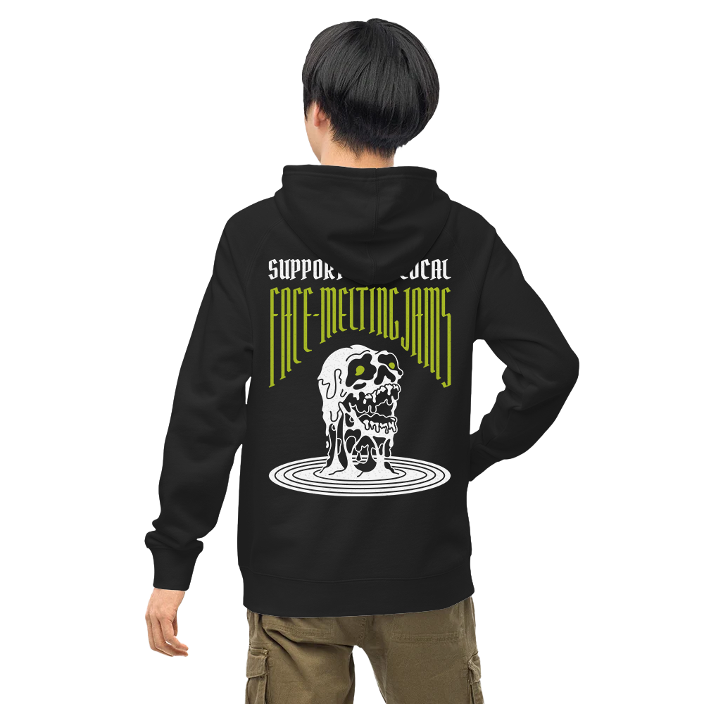 Black Face-Melting Jams Raglan Hoodie for wholesale on Faire3