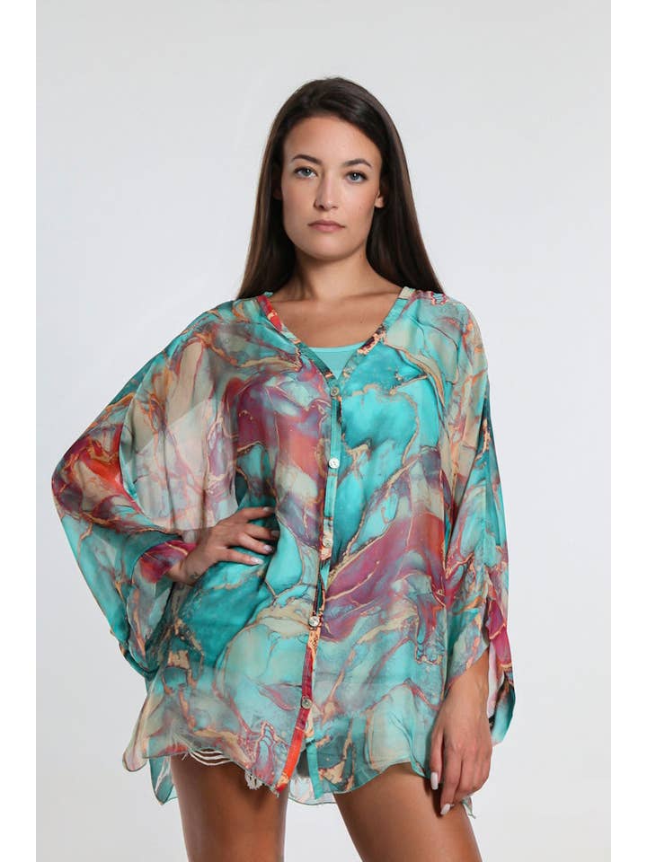 TINA Stephens Italy/Tees By Tina – Engroshandel Skjorte med buttondown – til kvinder – Rosana Marmor Silke Sheer Bluse m/Tank (BQ240M)14