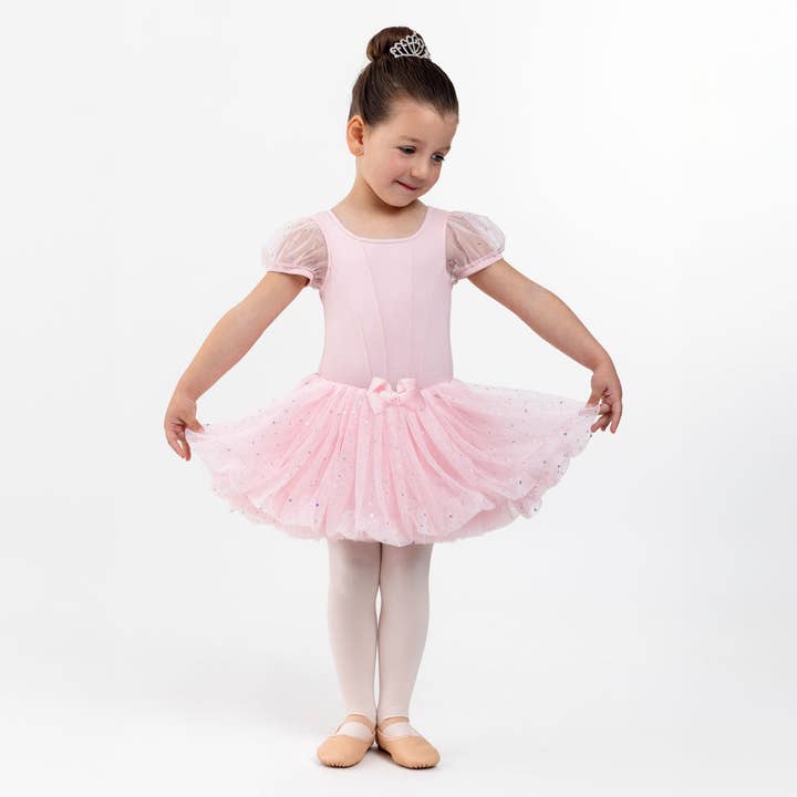 Florian: Puff Sleeve Glitter Sequin Bubble Tutu Dress for wholesale by Flo Dancewear