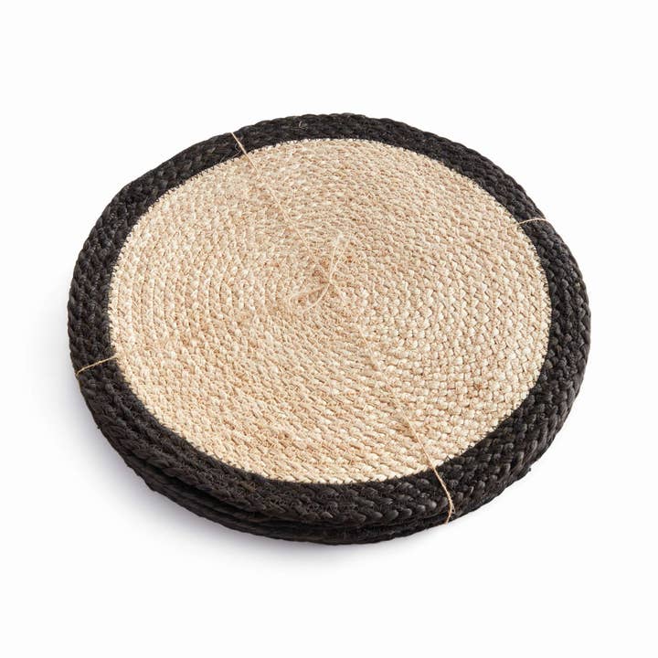 Jute Coil Round Placemats, Set of 8 - Natural/Black Jute for wholesale by Napa Home & Garden