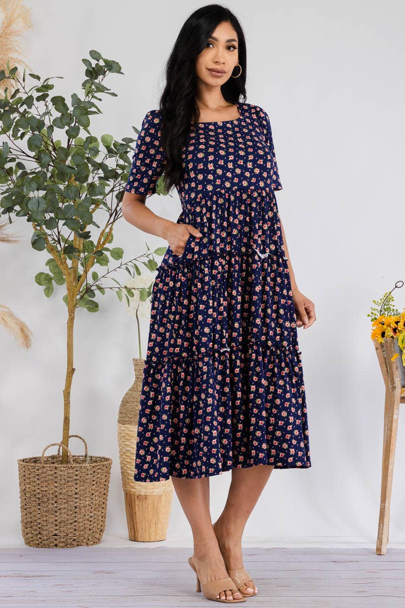 H&H Fashion Inc. – Großhandel Kleid – Damen – JR778X-DITSYFLOWER - Midi-Cocktailkleid mit Puffärmeln5