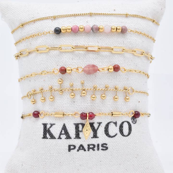 Kapyco – Conjunto de joias por atacado – Conjunto de 6 pulseiras de aço dourado com pedras naturais1