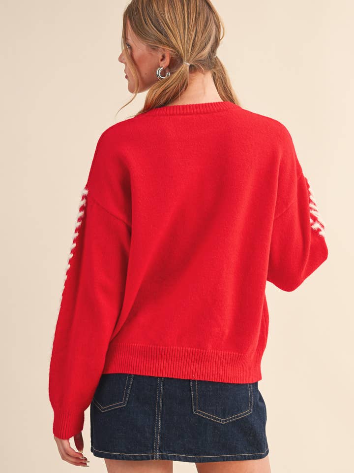 &MERCI - Wholesale Knit Sweater - Women's - FUZZY HEART KNIT SWEATER WITH WHIP STITCH MSW1099024
