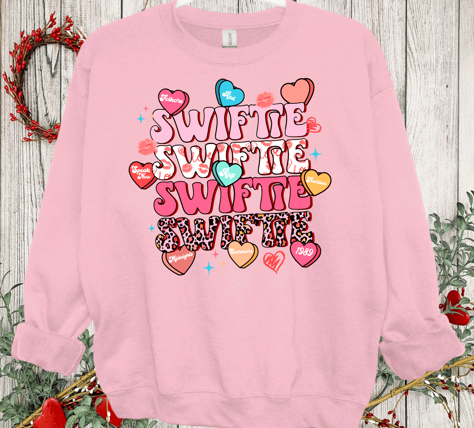 A Blessed Texas Mess Boutique - Wholesale Graphic Sweatshirt - Women's - Swiftie Valentine's Era Tour Sweatshirt Taylor Heart Lips3