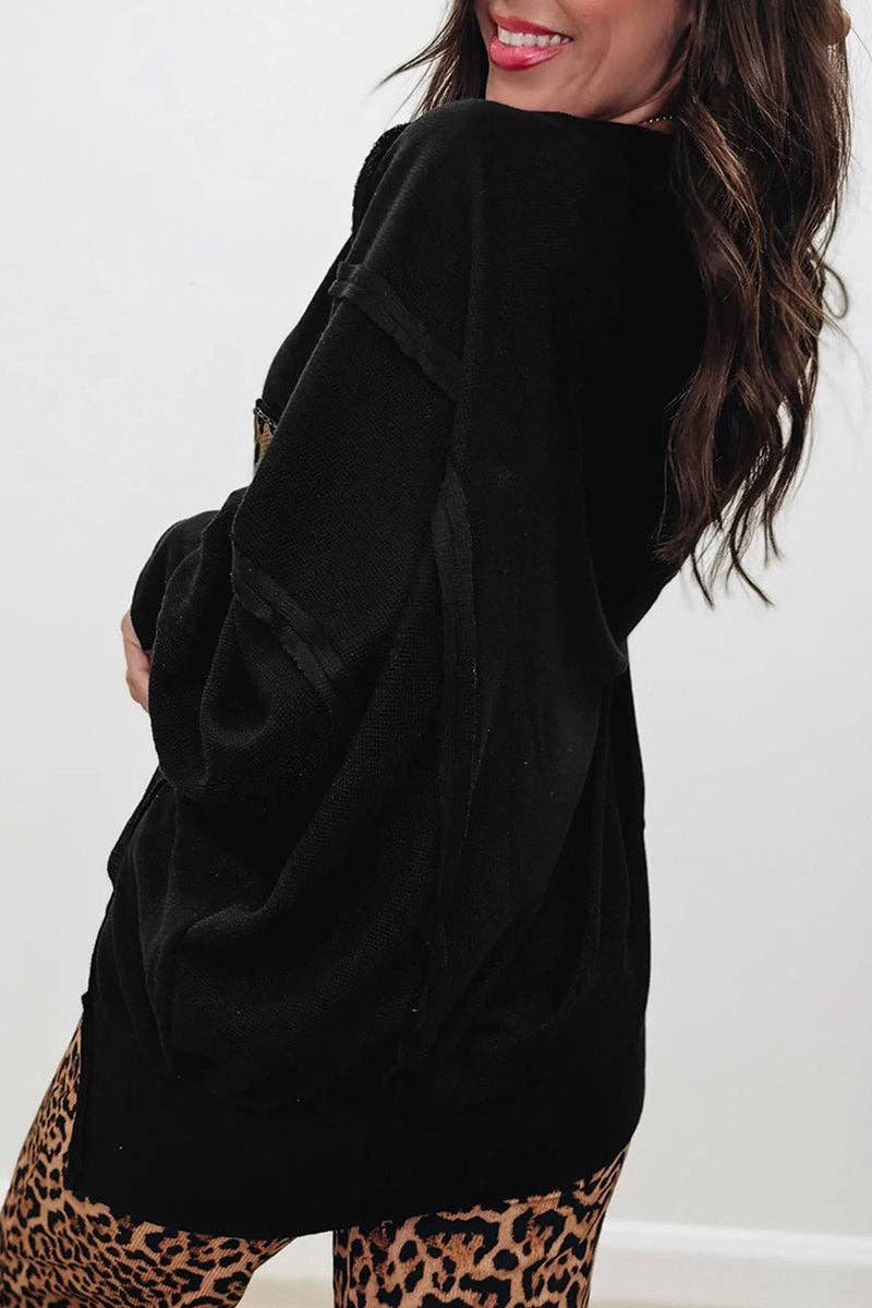 SORT Pullover med leopardprint grafik for engroshandel på Faire1