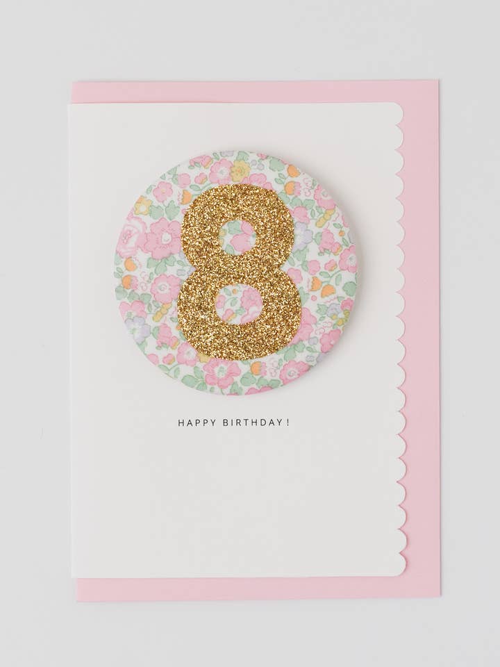 Distintivo di Compleanno Età 8 - Tessuto Liberty Betsy Ann per la vendita all'ingrosso da parte di The Charming Press