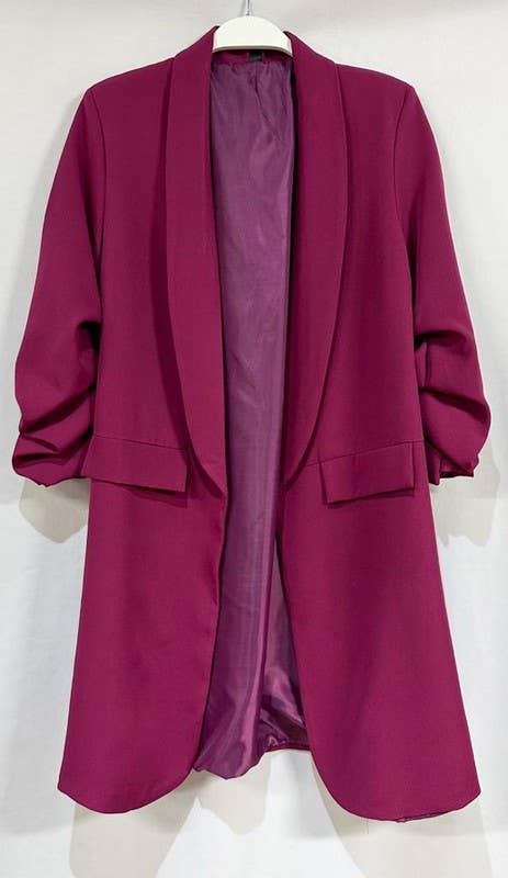 VENTI6 - Wholesale Blazer - Women's - SOLID RUCHED SLEEVE BOYFRIEND BLAZER (81255-SOLID)12