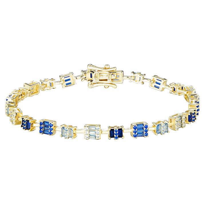 Prata de 1ª Lei com Acabamento a Ouro, Pulseira Multi CZ Azul por atacado de Dlux Jewels