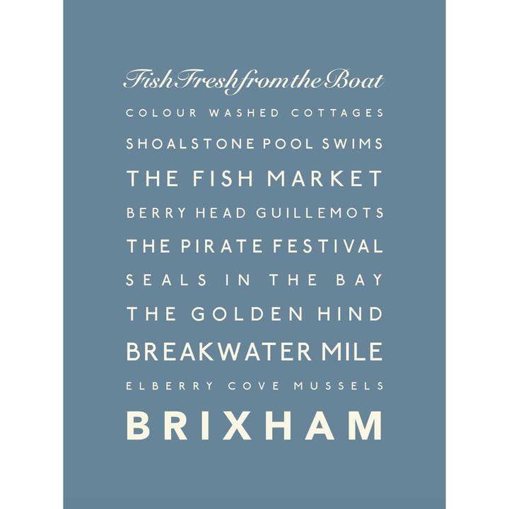 Brixham Typographic Print for wholesale by SeaKisses