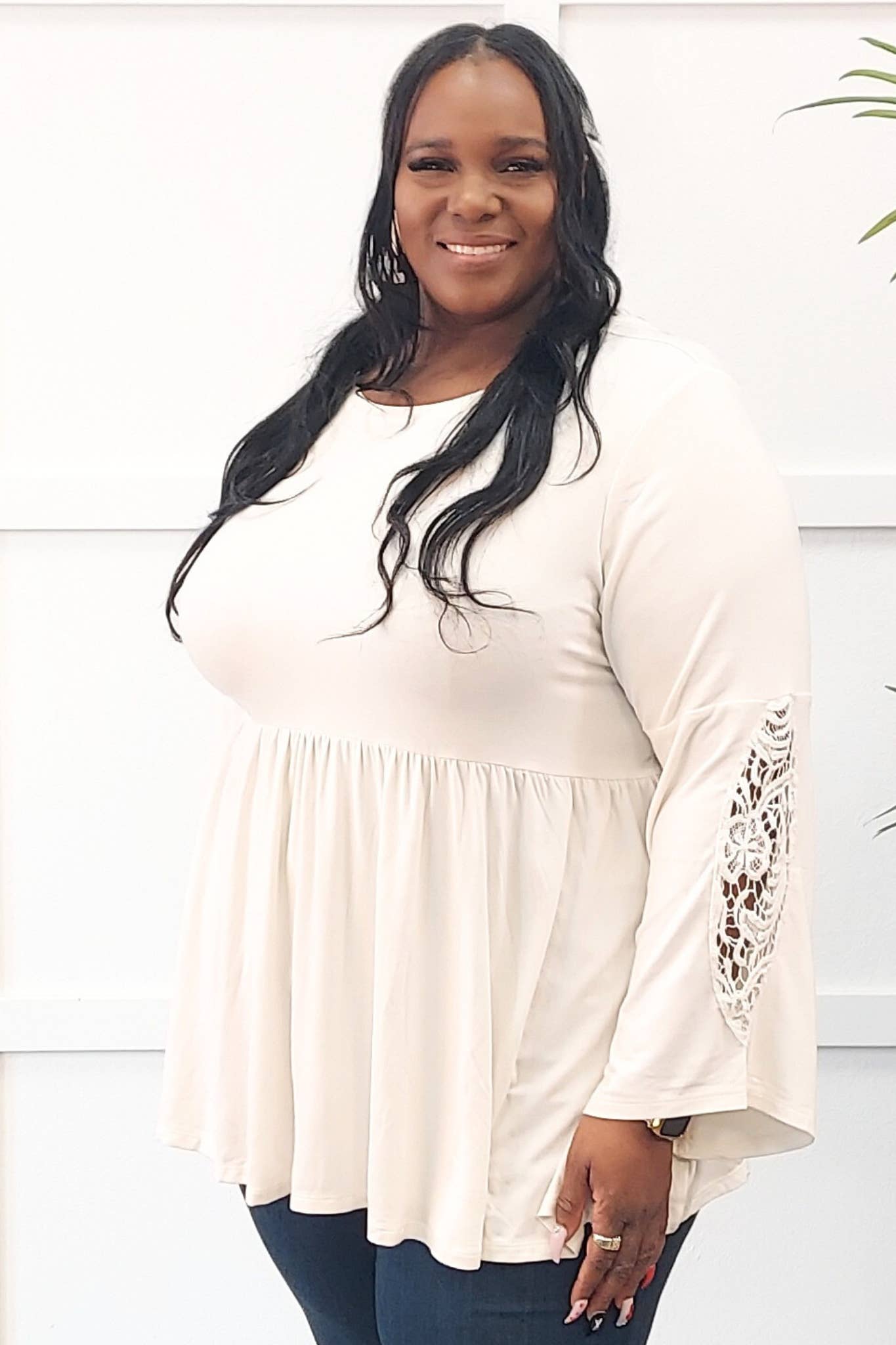 Nikki and Alex - Wholesale Tunic - Women's - PLUS SIZE Ava Crochet Bell Sleeve Tunic