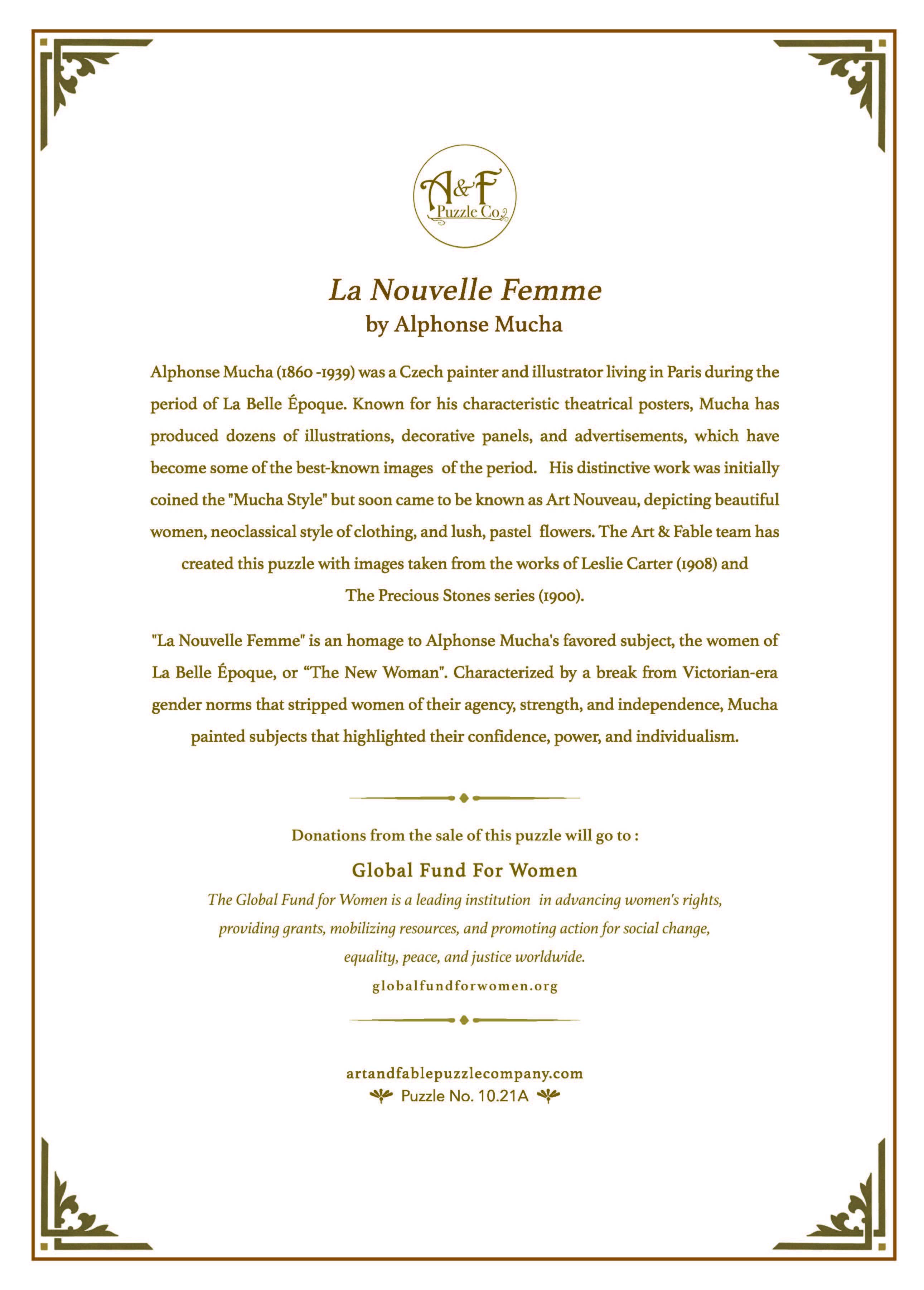 Art & Fable Puzzle Company, LLC - Wholesale Puzzle – Adult - La Nouvelle Femme (A. Mucha), 1000-pc Velvet-Touch Puzzle2