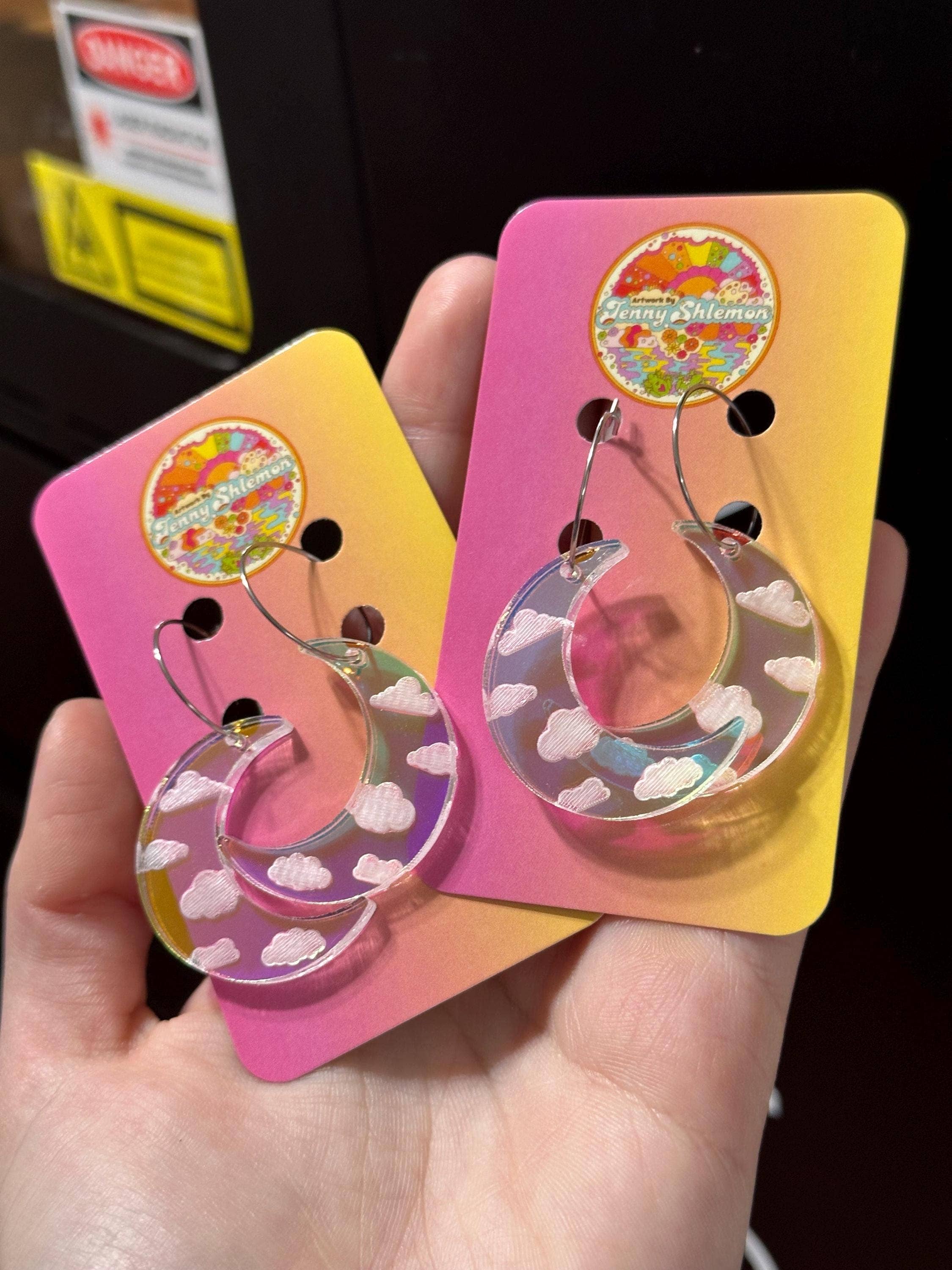 ShlemonArt - Wholesale Hoop Earrings - Iridescent Acrylic Cloudy Moon Hoops0