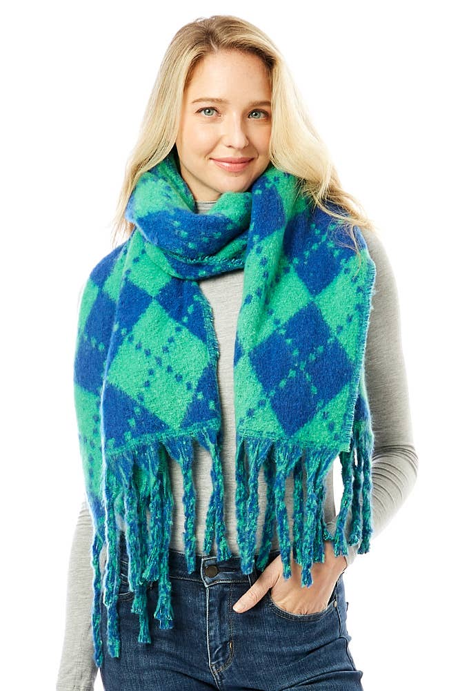 Hana - Vendita all'ingrosso Sciarpa - Donna - Sciarpa invernale con frange oblunghe con stampa Argyle2