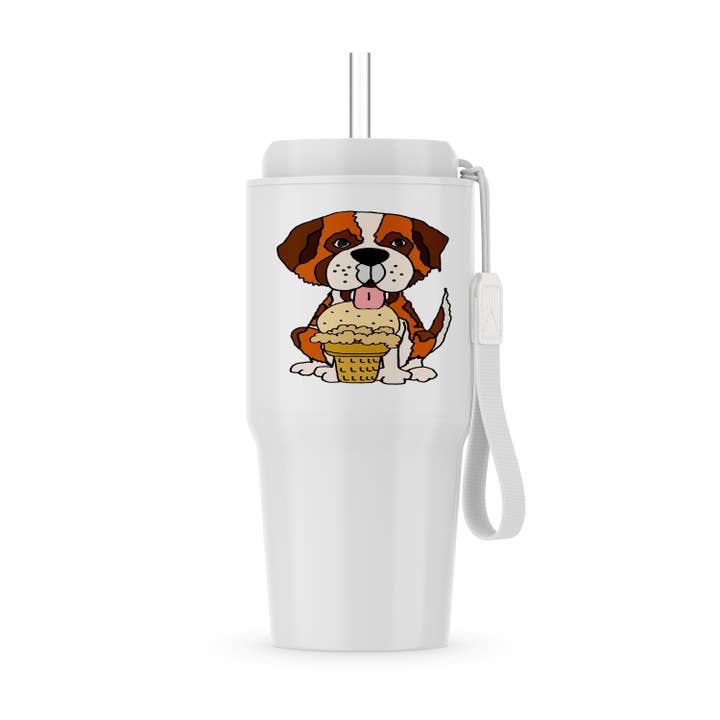 3dRose - Wholesale Insulated mug/tumbler - 3dRose, Funny Cute St. Bernard Dog eating Ice Cream Cone, Tumbler