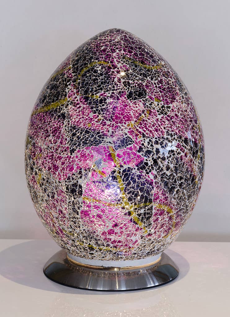 Febland - Vente Lampes d'appoint/de bureau - Lampe Œuf en Verre Mosaïque 30cm - Violet0