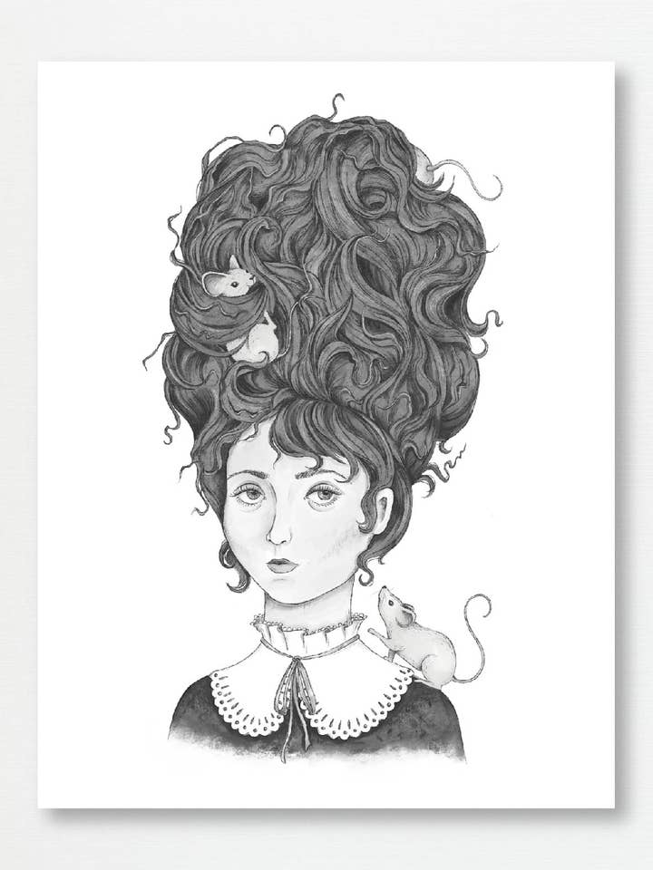 Impression d'art portrait victorien en noir et blanc de fille rat pour la vente par Fox & Fables